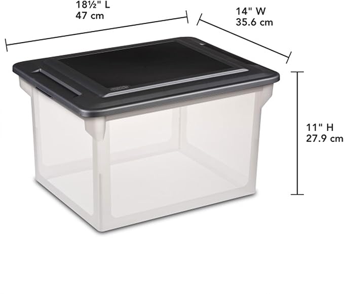 Sterilite 8-Pack File Box, Clear Storage Tote with Black Lid for Letter & Legal Hanging Folders - Stackable Plastic Document and Paper Organizer for Home, Office, and Dorm Organization