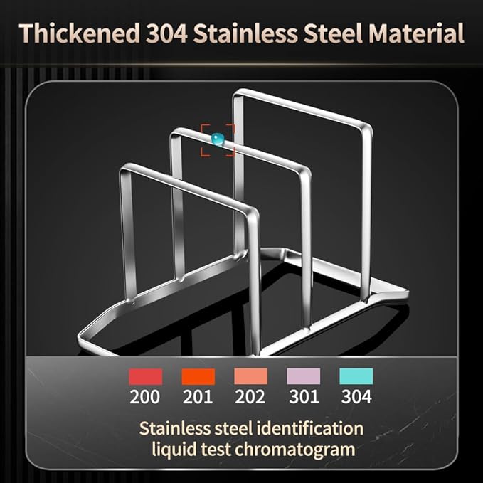 Pot Lid Holder and Cutting Board Organizer, Stainless Steel Kitchen Storage Rack for Lids and Boards, Space-Saving Cooling Rack Organizer for Countertop and Cabinet, Chopping