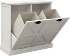 Two-Compartment Tilt-Out Laundry Sorter Cabinet,Bathroom Storage Organize Cabinet with 2 Removable Hamper Clothes Basket (White-A)