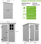 AIRAJ 5x3 FT Outdoor Storage Shed,Resin Storage Shed with Floor/Window/Vent/Roof Rainwater Drainage/Lockable Door,All-Weather Garden House,for Backyard, Garden,Poolside,Bike,Lawn Mower,Patio Furniture