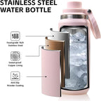 Greylock 20 oz Insulated Water Bottle with Straw Lid, Reusable Stainless Steel Sports Water Bottles with Foldable Handle, Leak Proof, Double-Wall Vacuum Insulation, 24 Hours Cold (Light Pink)