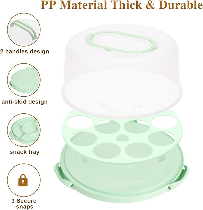 Cake Carrier with Lid and Handle, Cake Containers Cake Holder for 10 inch Cake with 2 Handles Cupcake Carrier - Plastic Cover Two Sided Base for Transport Pie Nuts Fruit Perfect Gifts，BPA-Free