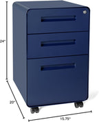 Laura Davidson Furniture Stockpile 3 Drawer File Cabinet with Lock - Under Office Desk Metal Filing Cabinet, Legal/Letter File Folders, Wheels and Stationary Feet, Pre-Assembled, Navy Blue
