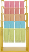 Scarf Organizer Stand, 5-Tier Freestanding Scarf Display Rack, Metal Scarf Holder Belt Pants Hanger for Commercial Clothing Retail Store Home, Space Saving Shelves, 31.5" x 15.75" x 59"(Gold)