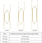 12-Pack Invisible Wall Plate Hangers, 8/10/12 Inch Brass Plate Holders with 16-Pack Wall Hooks