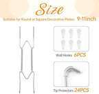 Bilillo 6 Pack Plate Hangers for The Wall, Suitable for 9-11 inch Art Plate, Stainless Steel Invisible Heavy Duty Wire Plate Holder with Wall Hooks, Plate Hangers for Displaying Plates, Silver