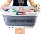 SAMMART 42L (11 gallon) Collapsible Plastic Laundry Basket - Foldable Pop Up Storage Container/Organizer - Portable Basket - Space Saving Hamper/Basket (Grey/Charcoal Black (Set of 2))