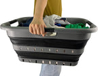 SAMMART Collapsible 3 Handled Plastic Laundry Basket - Foldable Pop Up Storage Container/Organizer - Portable Basket - Space Saving Hamper/Basket (Grey/Black, 3 handled rectangular)