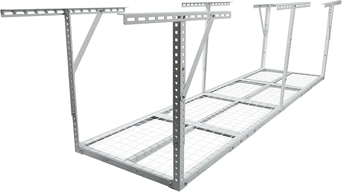 2 X 8 FT Garage Ceiling Storage Racks, Heavy Duty Overhead Garage Storages Rack with Adjustable Hight, Metal Hanging Garages Storage Rack with Support Rod, 22''- 40" Adjustable, 450 LBS (White, 2x8FT)