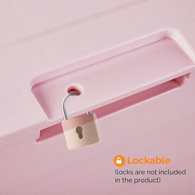 VINGLI 75 Gallon Outdoor Storage Box, Lockable Plastic Storage Containers with Lid, Patio Deck Box Furniture for Garden, Pool, Balcony, Yard (Light Pink)
