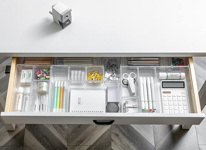 DCA 25 PCS Clear Plastic Drawer Organizer Tray, Bathroom Organizers and Storage Bins for Makeup, Kitchen Utensils, Jewelries, Gadgets, Office Desk
