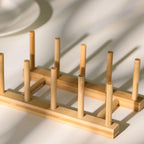 Bamboo Wooden Dish Rack, Plate Organizer for Cabinet Space Saver and Kitchen Counter, Bowl/Cup/Pot Lid/Cutting Board Drying Holder (4 Slots)