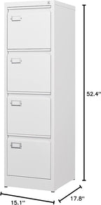 4 Drawer File Cabinet with Lock Metal Vertical File Storage Cabinet Office Home Steel Vertical File Cabinet for A4 Legal/Letter Size Narrow File Cabinet Locked,Assembly Required