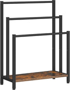 HOOBRO Free Standing Towel Rack, 3 Tier Blanket Rack, Blanket Holder for Bathroom, 23.6" L x 11" W x 31.9" H, Industrial Metal Drying and Display Rack with Shelf, Rustic Brown and Black BF06LB01