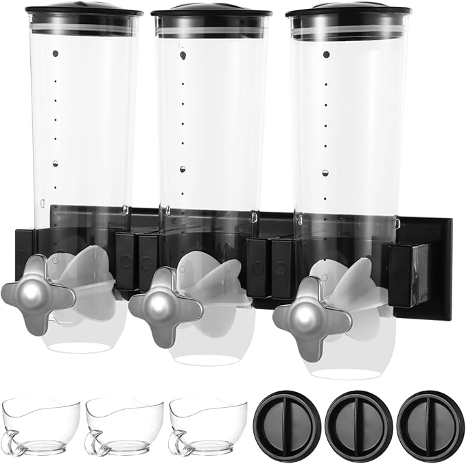 Dual-Headed Wall-Mounted Cereal Dispenser, 4.5L Large Capacity Dry Food Dispenser, Wall Mounting Candy Dispenser, Clear Wall Grain Dispensing Canister, Kitchen Dispenser for Coffee Beans, Nuts, Snacks