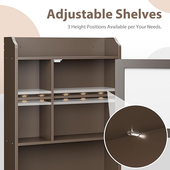 ZENY Over The Toilet Storage Cabinet, Bathroom Organizer with Adjustable Shelf and Double Doors, Freestanding Bathroom Space Saver Toilet Rack (Brown)