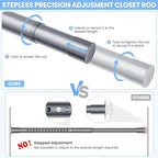 Closet Rods for Hanging Clothes, 17 to 99 Inches No-Cut Stepless Adjustable Closet Rod, 1.3 Inches Expandable Metal Heavy Duty Closet Hanging Rod for Closet Wardrobe Bathroom Laundry RV, Silver