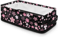 Storage Bins Collapsible Organizer Rectangular Toilet Paper Basket Lightweight Toiletries Organizer for Bathroom Kitchen Office Accessories and Decor, Pink Cherry Blossom Black