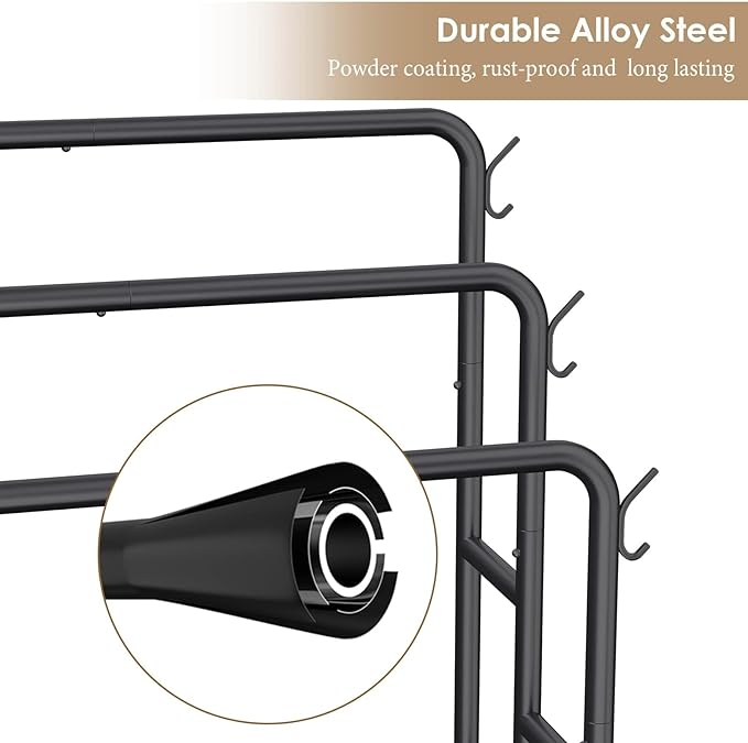 Kayfia 40" H Towel Rack Freestanding, 3-Tier Bath Towel Holder Stand with Storage Baskets & Hooks, Blanket Drying and Display Rack for Oversized Bath Towels, Metal Towel Rack Stand Indoor Outdoor