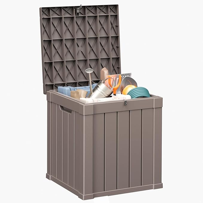 50 Gallon Resin Deck Box Outdoor Storage Box for Patio Furniture,Outdoor Cushions,Garden Tools and Pool Supplies,Waterproof,Lockable(Grey,50Gallon)