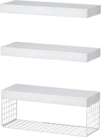 QEEIG Bathroom Shelves Over Toilet - Wall Mounted Floating Shelves Toilet Paper Storage Small Farmhouse Decor Shelf 16 inch Set of 3, White (019-W3)