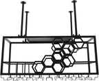 Hanging Wine Rack, 39in Heavy Duty Ceiling Mounted Wine Bottle & Glass Holder, 150lbs Load Capacity Storage Rack, for Bar, Kitchen, Restaurant, Cellar (Black)