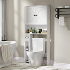 Over The Toilet Storage Cabinet, Farmhouse Wooden Storage Cabinet Over Toilet Bathroom Organizer with Adjustable Shelves Toilet Paper Holder for Bathroom，Laundry Room&Small Space, White
