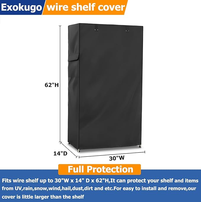 Wire Shelf Cover,600D Heavy Duty 100% Waterproof Shelf Covers for Wire Shelving,Outdoor Storage Shelves Cover for Metal Rack,30" W x 14" D x 62" H,Black