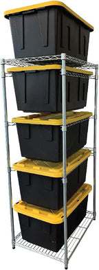 MonsterRAX 5-Tier Heavy Duty Garage Slide Rack for 27-Gallon Totes. Industrial metal organization, 250lb capacity, NSF Certified. (Bins not included) (Silver)