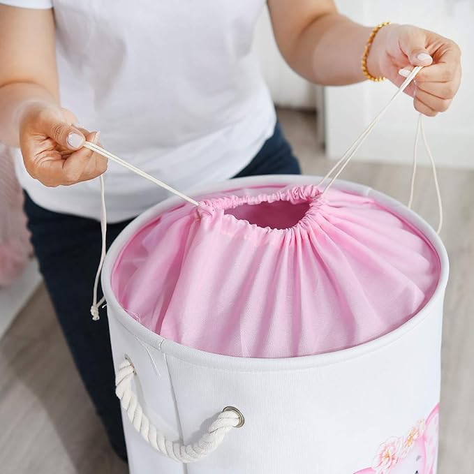 INough Baby Basket Pink Hamper Large Kids Hamper Baby Laundry Hampers for Nursery Girl, Girls Laundry Baskets for Kids, Dirty Clothes Basket Collapsible Kids Toys Orgnizer for Kidsroom/Nursery