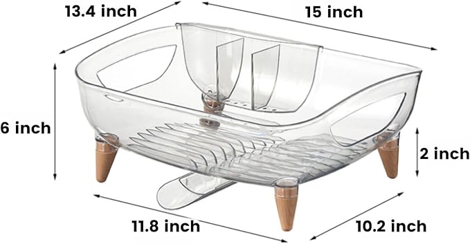 Dish Rack, Dish Drying Rack for Kitchen Counter, Dish Drainer with Drainboard Set and Utensil Holder, Sink Drying Dish Strainer Rack (Clear)