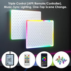 Pegboard Wall Organizer with Built-in RGB Ambient Lighting Strip, White Peg Board with Hooks for Office, Kitchen, Gaming Room, Desk Storage Display Rack, 2PCS 22 * 14.8 inch