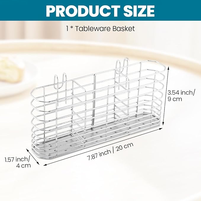 304 Stainless Steel Utensil Holder,Kitchen Utensil Organizer with 3Divided Compartments,Flatware Storage Basket with Hooks for Dish Drying Rack Sink Dish Drainer in KitchenBathroom