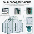 Double Sliding Door Polycarbonate Greenhouse with Rain Gutter and Roof Vent, Raised Base and Anchor Aluminum Heavy Duty Walk-in Green House, Outdoor Patio Sunroom (Green, 73.75*94.5*89.5in)