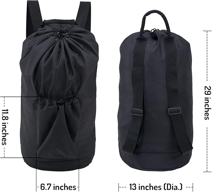 Seiritex Laundry Backpack Bag, Dirty Clothes Travel Laundry Bag with Shoulder Straps for College Dorm Room (Black)