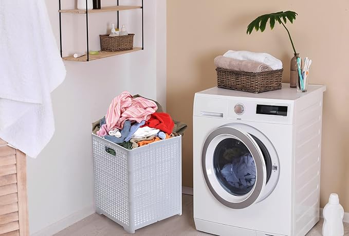 42L Collapsible Plastic Laundry Baskets,Foldable Laundry Hamper,Pack of 2 (White)