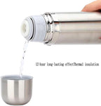 Stainless Steel Thermal Bottle Vacuum Insulated Coffee Trave Mug for Hot and Cold Drinks Double Walled Sport Water Flask with Cup 17Oz/500Ml(Silver)