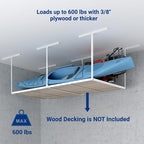 FLEXIMOUNTS 4x8 Overhead Garage Storage Rack without Decking, Garage Storage Organization System, Heavy Duty Metal Ceiling Storage Racks, 600lbs Weight Capacity, White, Lite Series