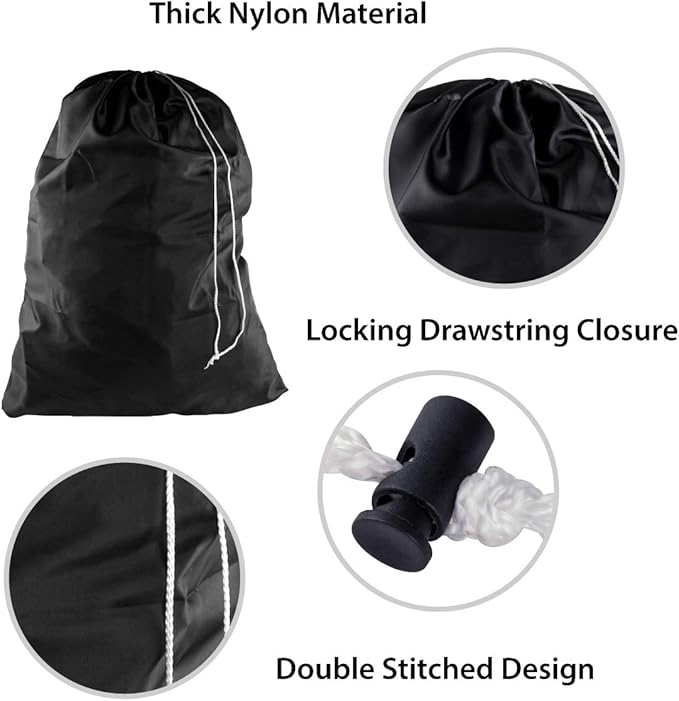 Super Z Outlet Nylon XL Laundry Bag 30" × 40" – Large Capacity Hamper Liner with Locking Drawstring, Machine Washable Clothes Bag, Fits Laundry Baskets, Holds 2 Loads (Black)