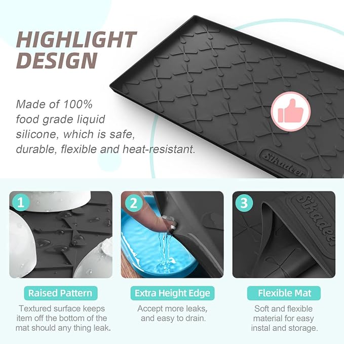 SIKADEER 34" x 19" Under Sink Mat Waterproof, Silicone Mat Kitchen Drawer Shelf and Cabinet Liner, Sink Protector for Kitchen Organizers and Storage, Boot Tray Pet Food Mats