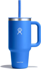 Hydro Flask Travel Tumbler with Handle, Lid and Straw - Insulated Stainless Steel in 32 Oz Blue