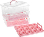Juvale 3-Tier Cupcake Carrier - Airtight Plastic Container for Baking - Stackable Cupcake Containers & Removable Trays - Portable Cake Transport Holder - Holds 36, Pink, 13.5"x10.25"x10.75"