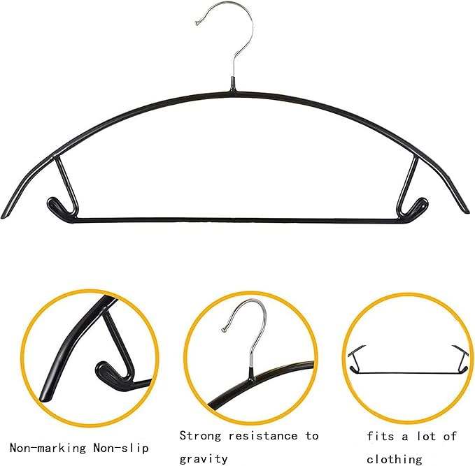 Premium PVC Coating Metal Hangers 20 Pack, Heavyduty, Non Slip Slimline, Suit Jacket T Shirt Hangers, Gold Hooks, Space Saving Clothes Hanger (Black)