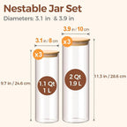 ComSaf Glass Food Storage Jars Set of 6, Tall Glass Storage Containers with Lids, Spaghetti Jar, Canisters Set for the kitchen, Pasta, Flour, Nuts, Oat, Coffee and Sugar Container, Pantry Organization