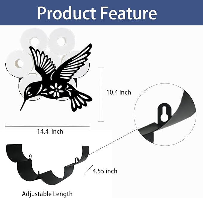 Hummingbird Toilet Tissue Holder,Animal Paper Holders,Decorative Metal Papers Holder,Funny Toilet Animal Storage for Bathrooms,Bathroom Paper Organizer for Extra 8 Rolls Wall Mounted Art Decor
