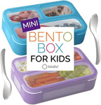Small Snack Containers for Kids Toddlers - 3 Compartments (Set of 2) - Leak-proof Snack Boxes with Lids - BPA-Free Mini Bento Lunch Box - Ideal for School, Daycare, Holds 2 Cups (Purple + Blue)