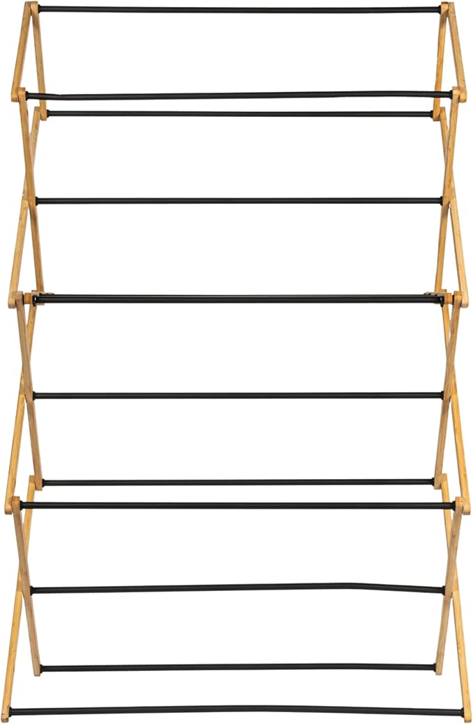 Household Essentials Bamboo Folding Clothes Drying Rack | Large Capacity, 14 Coated Metal Dowels, 28 Feet of Drying Space | Eco-Friendly, Collapsible Indoor Rack for Apartments, Homes & Dorms