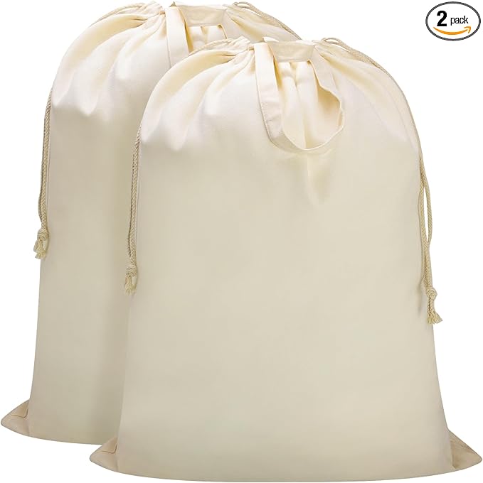 Canvas Laundry Bag 33"Wx 35"H, Thick Canvas Laundry Bag with Handles & Drawstring, Extra Large Heavy Duty Washable Basket Liner Hamper Liner Storage Sack (Beige XL, 2 Pack)