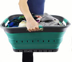 SAMMART 42L (11 gallon) Collapsible Plastic Laundry Basket - Foldable Pop Up Storage Container/Organizer - Space Saving Hamper/Basket (1, Grey/Turquoise Blue)