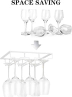 Wine Glass Rack - Under Cabinet Stemware Wine Glass Holder Glasses Storage Hanger 2 Pack Metal Organizer for Bar Kitchen White